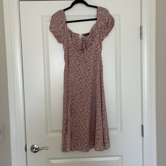 SHEIN Puff Sleeve Ruched Bust Ditsy Floral Milkmaid Dress - Picture 6 of 9